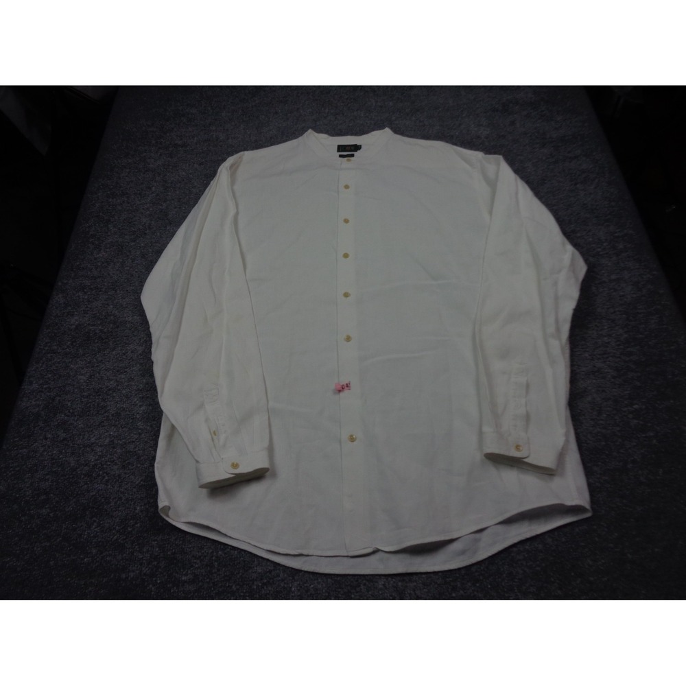 J Crew Oarsman Shirt Men M Tall  White Linen Blend  Band Collar Summer Button Up